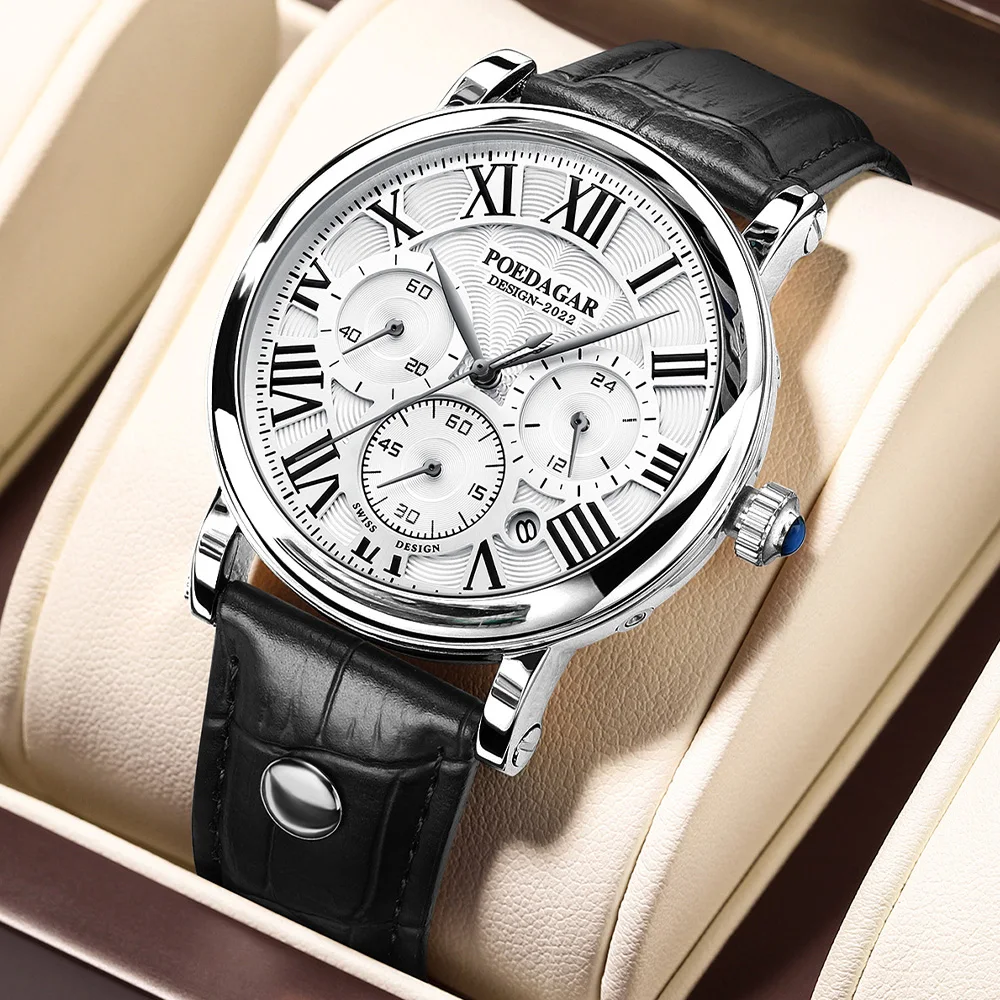 Luxury Quartz Men Wristwatch Chronograph Date Business Male Watch Waterproof Leather Fashion Men's Watches Reloj Hombre