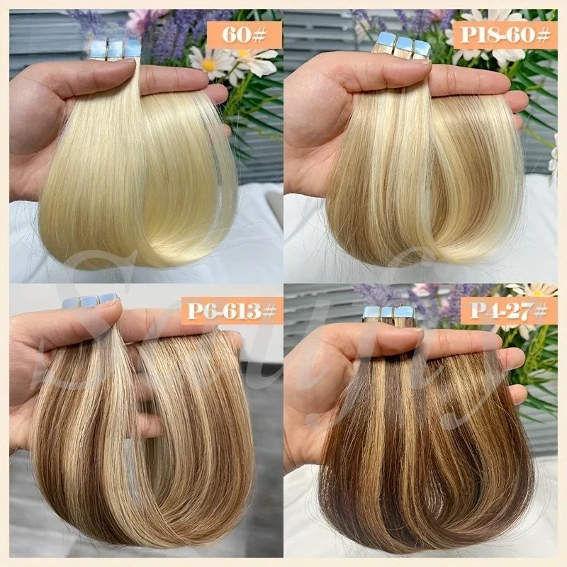 12-20inches Balayge Blonde Mini Tape in Human Hair Extensions Double Side Invisible Seamless Tape Ins Hair 10pcs/Pack Natural Straight Black Blonde Balayge Brown Mini Tape In Hair Extensions — image 4
