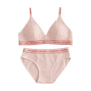 Confortável carta design lingerie conjunto profundo v sem fio roupa interior feminina terno renda cor bloqueando sutiã calcinha conjunto menina