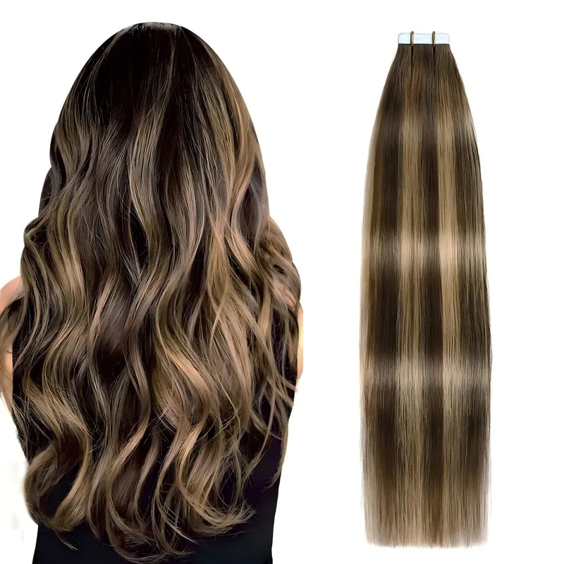 Human Hair Extensions Tape in Hair Extensions Invisible Tape in Hair Extensions Chocolate Brown Tape ins Extensions #4 20pcs 50g