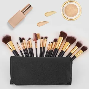 Profesionální sada 16dílných štětců na make-up – měkké nadýchané štětiny pro make-up pod oční stíny Prémiové kožené pouzdro Luxe Textured Cosmet