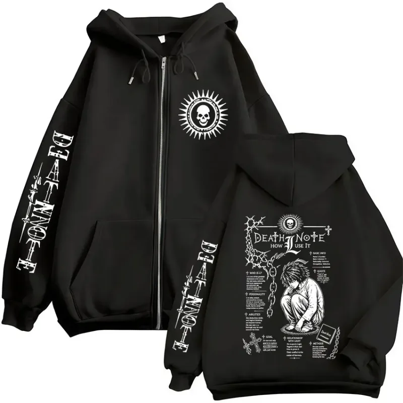Anime Death Note L · Lawliet Ryuk Zipper Hoodies Roupas Masculinas Moda Casual Manga Longa Zip Up Moletom Com Capuz Jaquetas Casacos