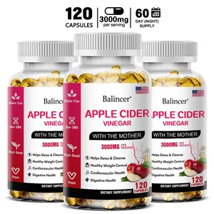 Balincer Cuka Sari Apel Kapsul 3000mg Detox & Cleanse Pembakaran Lemak Suplemen Manajemen Berat Badan Sehat Non-GMO