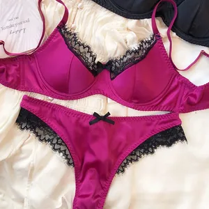 Sexy krajkové tenké košíčkové spodní prádlo pro ženy Sada francouzských podprsenek Push Up Vysoce kvalitní hedvábná tkanina Pohodlné prodyšné spodní prádlo Intimní souprava
