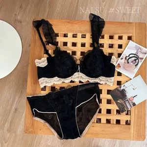 セクシーなアニメミニマイザーブラジャー大バストウサギの耳カップフレンチレースブラレット超薄型レトロノンワイヤーサポートコンフォートセットS-XL Tushy