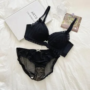 Junge Mädchen Dessous 2026 Neue Kleine Bequeme Dessous Nahtlose Einteiliges Bh Und Panty Sets Spitze Bogen Frau Unterwäsche