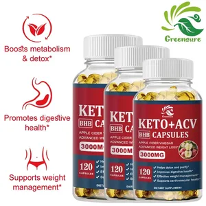 Greensure Keto Cuka Sari Apel Kapsul ACV dengan Suplemen Keto Sari Apel Formula Rasa Apel untuk Pria & Wanita