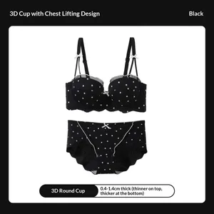 Zweiteiliges Set mit gepunktetem Spitzen-BH, kleine Brust, Raffung, Anti-Sagging-Seitenbrust-Kollektion, bequemes, kabelloses Dessous-Set