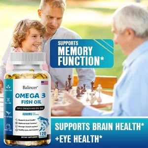 Balincer Wild Caught Omega 3 Minyak Ikan Softgels- Kekuatan Tiga Kali Lipat Tinggi EPA 1200mg DHA 900mg Non-GMO Suplemen Makanan Bebas Gluten