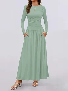 Robe Maxi à manches longues pour femmes, coupe confortable, détails froncés, multicolore, pour un usage quotidien décontracté, nouvel arrivage d'automne