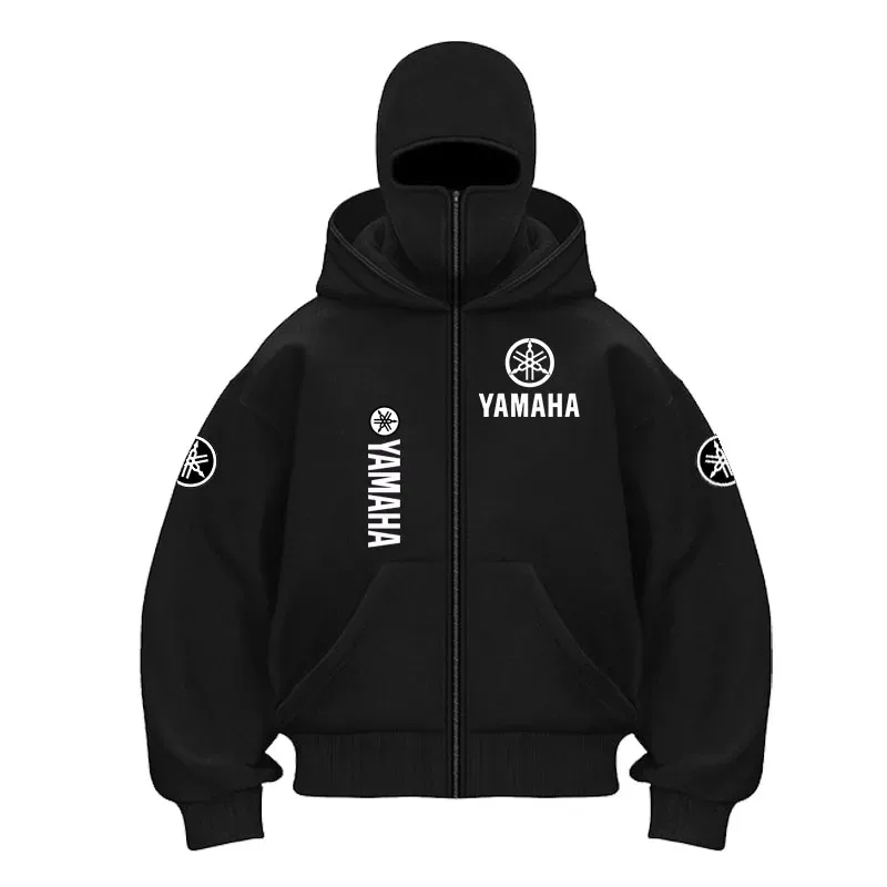 yamaha logo Naka-print na Cotton Cycling Mask Zipper Hoodie Lalaki at Babae Taglagas at Taglamig Bagong Estilo Fashion Casual Retro Cycling Jer