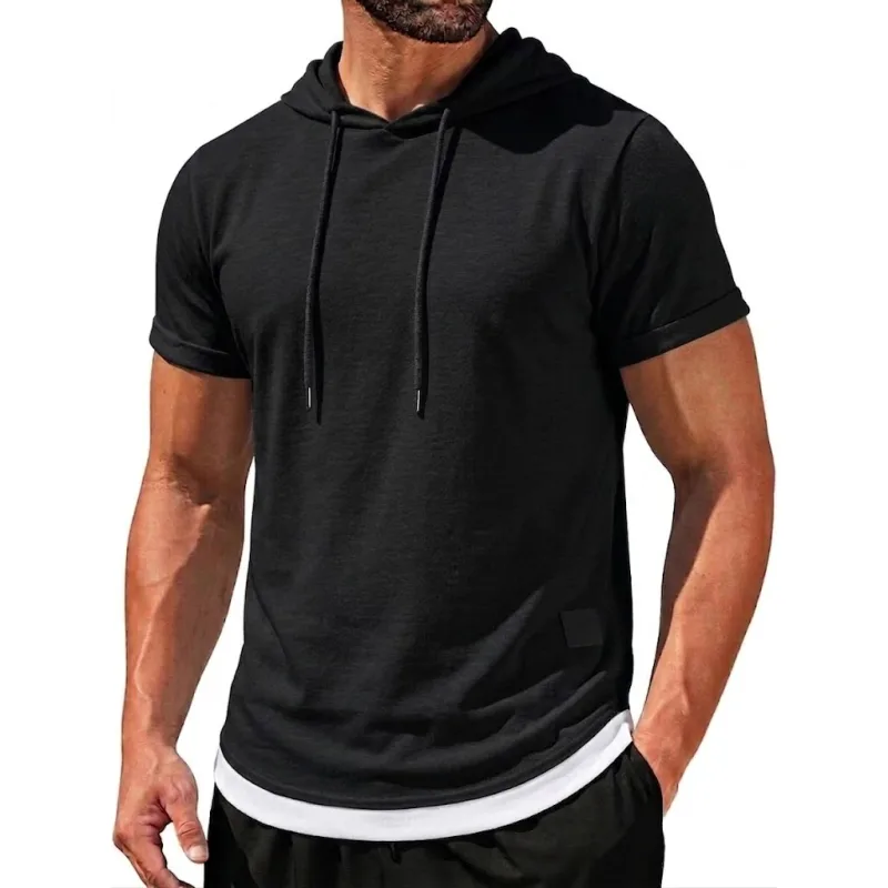 Summer Short Sleeve Hoodie Man Casual Thin T-Shirts Lightweight Pullover Hoodies Breathable Sweatshirt Korean Streetwear Gym Man