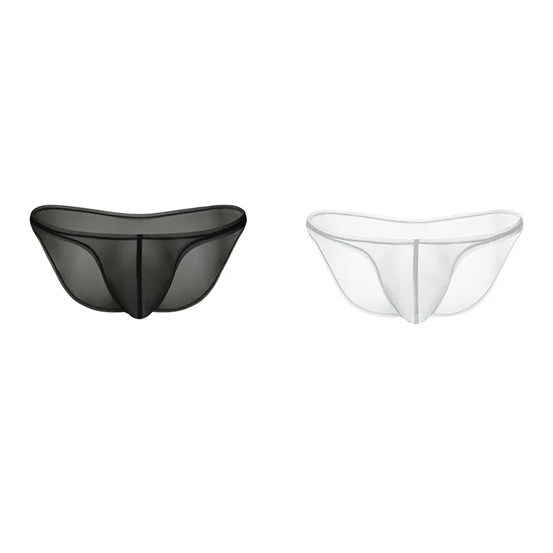 Sous-vêtements pour hommes, culotte triangulaire transparente en soie glacée délicate, slip taille basse de personnalité