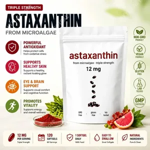 Astaxanthine 12 mg gélules – Soutien antioxydant quotidien sans OGM, sans gluten, sans soja, 120 gélules pour adultes