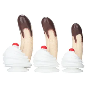 Banana Sundae silikoni-dildo vahvalla imukuppivoiteella ja kirsikkadesignilla, kolme kokoa elintarvikelaatuista silikonista valmistettua seksilelua unisexille