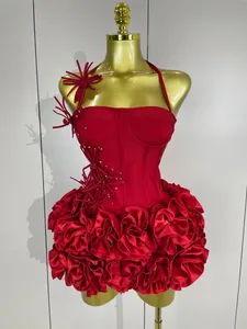 Sexy Halter Plesové šaty Celebrity Club Dvoudílná sada Koktejl Elegantní Ženy Móda Luxusní Narozeninová párty Červená Černá Bandáž Outfit