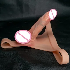 Tali silikon pada Dildo Untuk Lesbian Gay Boleh Digunakan Semula Pepejal Batang Kulit Perasaan Dildo Seluar Tali Tali Zakar Mainan Seks untuk Wanita 18+