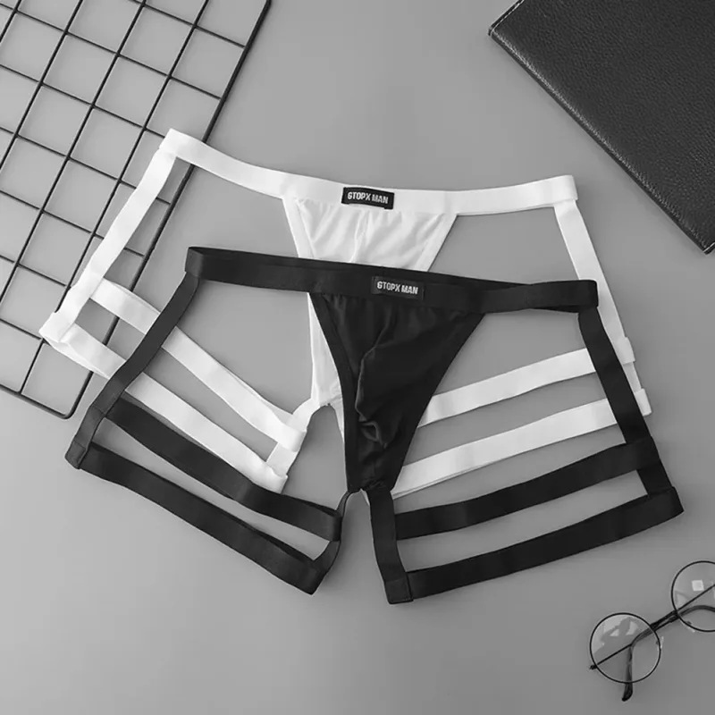 String élastique respirant pour hommes, jarretelles taille basse avec pochette convexe en U, adapté au printemps, été, automne et hiver