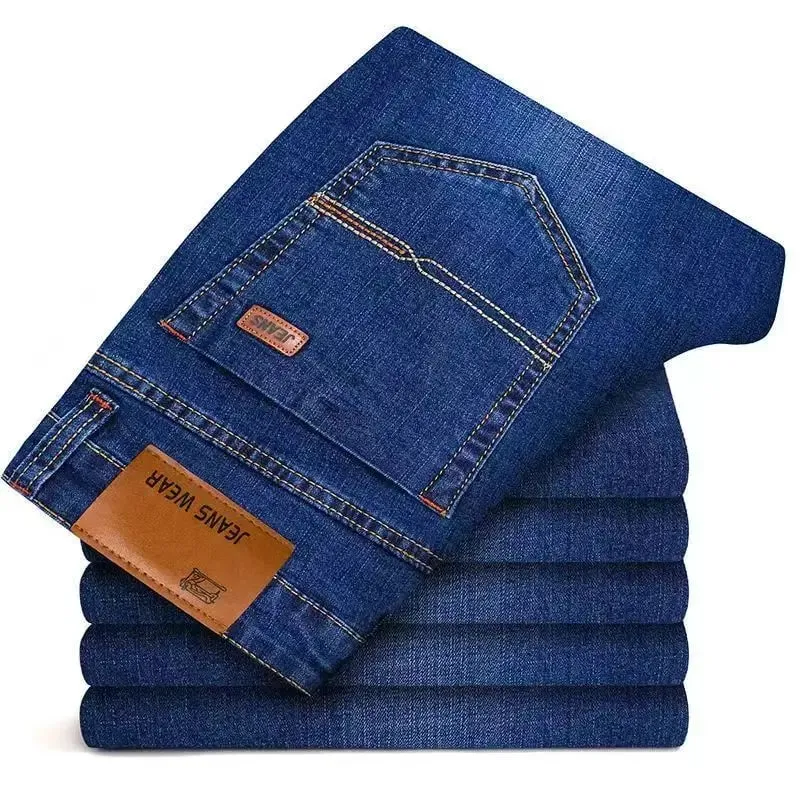 2026 New Men Fashion Straight Jeans Men Stretch Slim Fit Pants Comfortable Soft Business Denim Trousers Male Brand Clothing