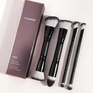 Ensemble de pinceaux de maquillage à double extrémité, avec boîte, pour fond de teint, poudre, pour dissimuler, fard à paupières, brosse de base, débutant, voyage, 4 pièces
