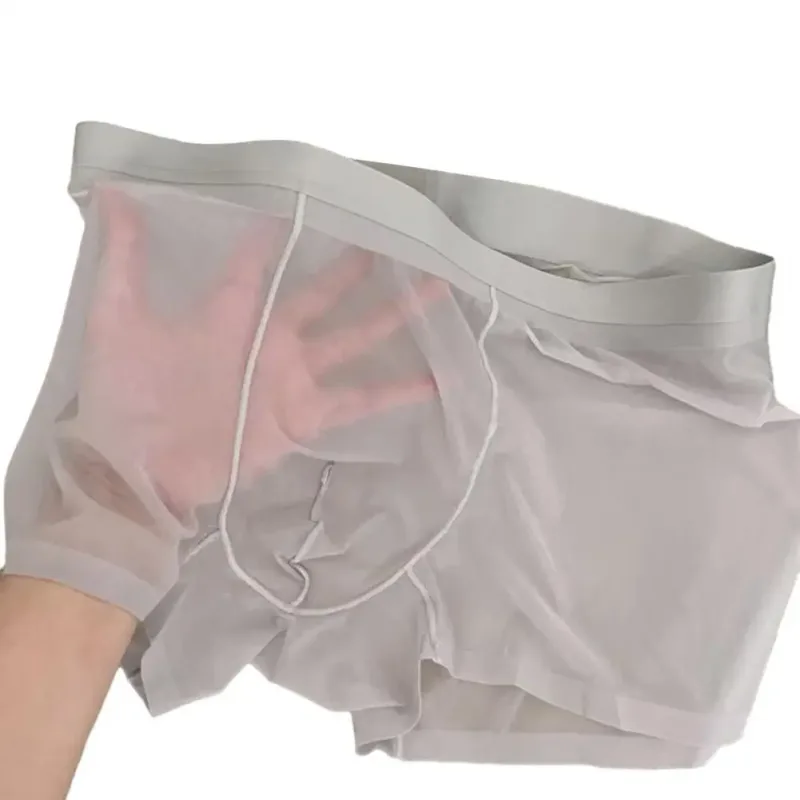 Boxer Transparent léger pour hommes, sous-vêtements élastiques, taille moyenne, convexe en U, short à Perspective fine, culotte sans couture