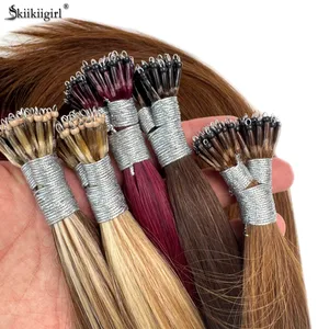 1 g/s 100 pramenů Skutečné lidské vlasy Nano Ring Stroj na prodlužování vlasů Remy Pre-bonded Straight Micro Beads Nano Tip 16''-24''